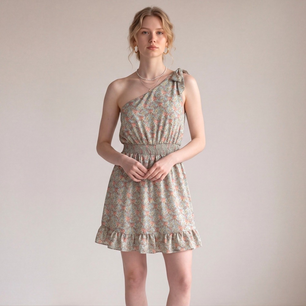 Altard State cottagecore One Shoulder Ditsy Floral Mini Dress Smocked sz M L